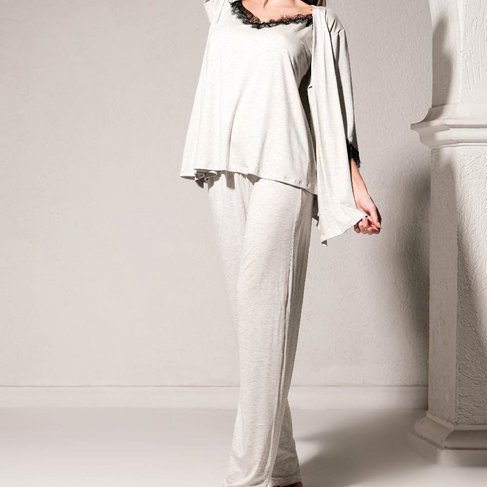Gracious - Verão 2025 - Pijama Trio Casaco Manga 3/4 Blusa Alça E Calça Visco Comfort